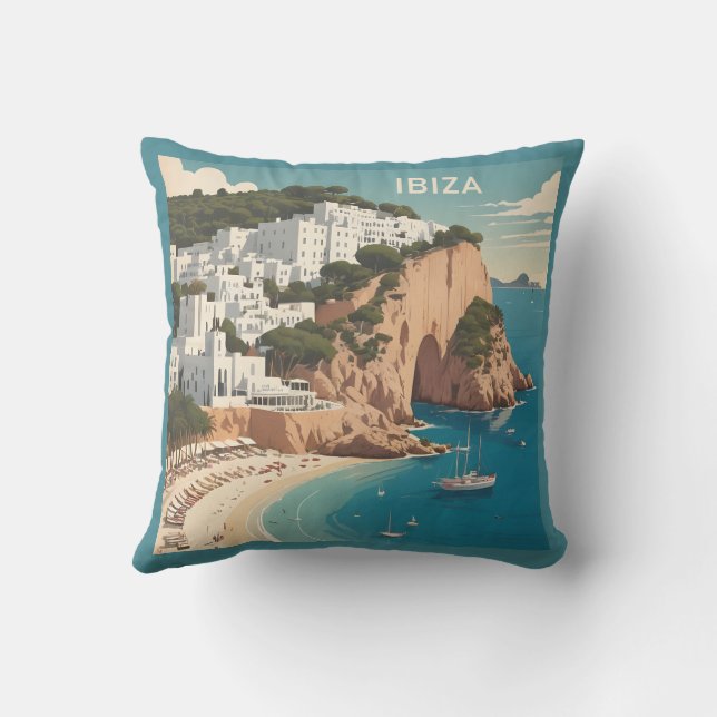 Coussin Ibiza, Espagne Affiche de voyage (Verso)