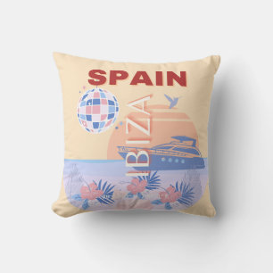 Coussin Ibiza, Espagne, Art Voyage, Art Rétro, Pastel