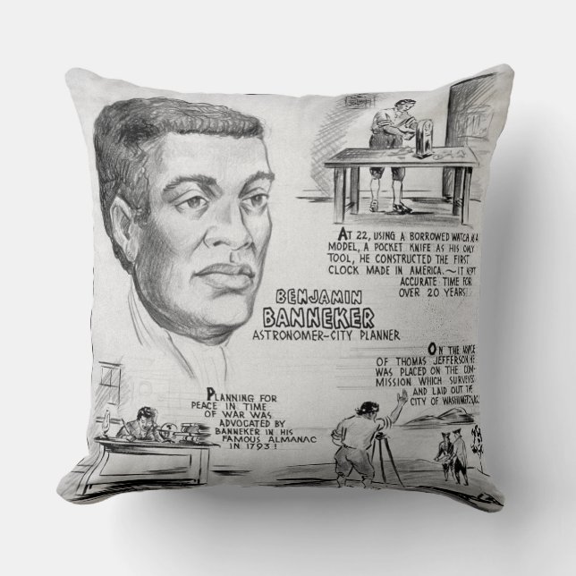 Coussin Icône de l'histoire noire : Benjamin Banneker, Sci (Recto)