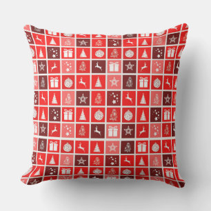 Coussin Icône de Noël Carrés Rouges Art de Fête Classique
