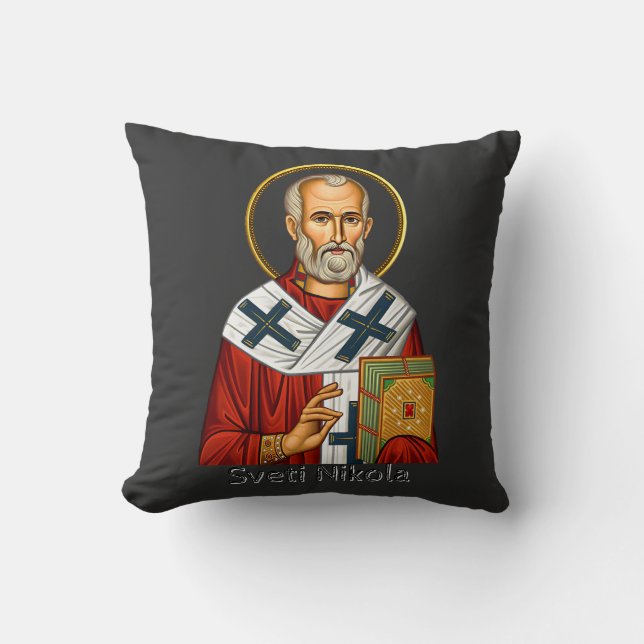 Coussin icône orthodoxe serbe de lettre de saint Nicolas  (Recto)