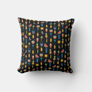 Coussin Icônes d'été sans couture vintage motif noir. Répé