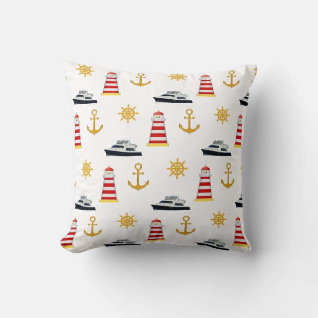 Coussin Icônes nautiques sur l'oreiller à lancer blanc (Recto)
