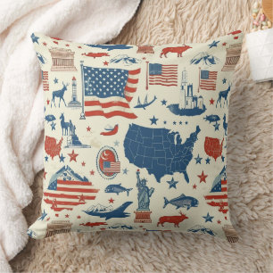 Coussin Icônes patriotiques - Statue de la Liberté, Drapea