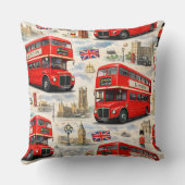 Coussin Iconic red double-decker bus and city landmarks he (Verso)