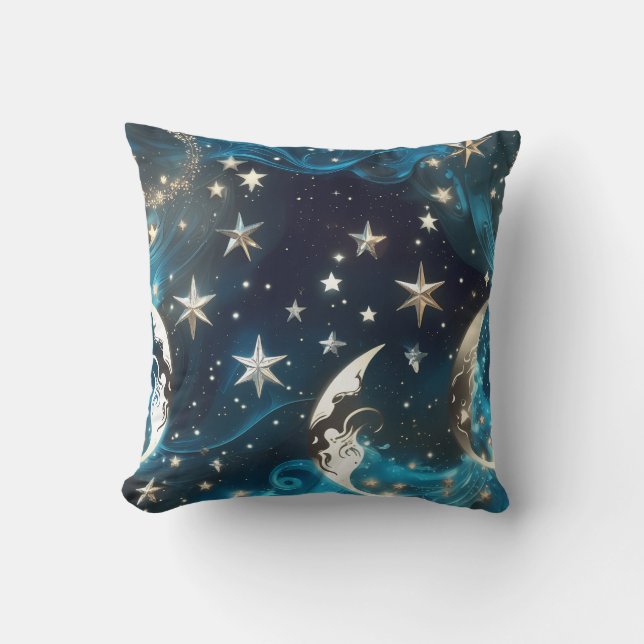 Coussin Icy Blue Celestial Moon Phases Pillow (Recto)
