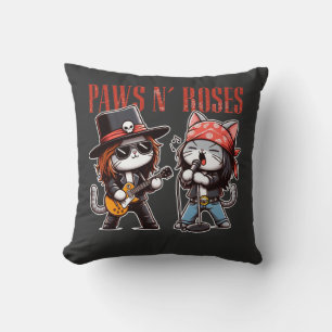 Coussin Idée cadeau chat rock mignon avec pattes et roses