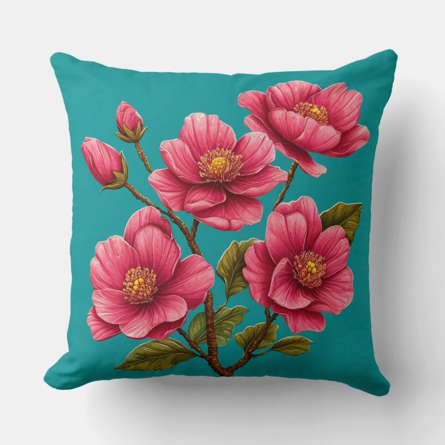 Coussin 🌸 Idée Cadeau Décoration Chambre Fleur Rose 🌸 (Recto)
