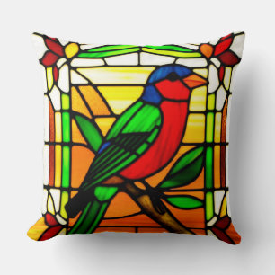 Coussin 🌸 Idée cadeau oiseau vitrail nature