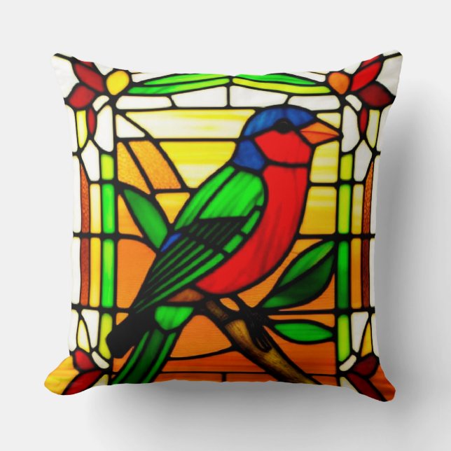 Coussin 🌸 Idée cadeau oiseau vitrail nature (Recto)