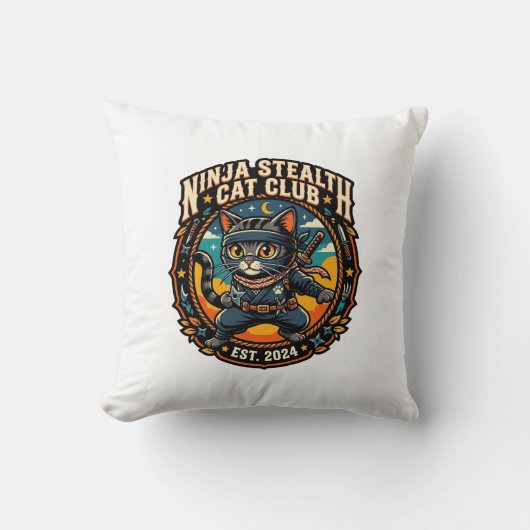 Coussin Idée cadeau pour maman de chat Ninja Stealth Cat - (Recto)