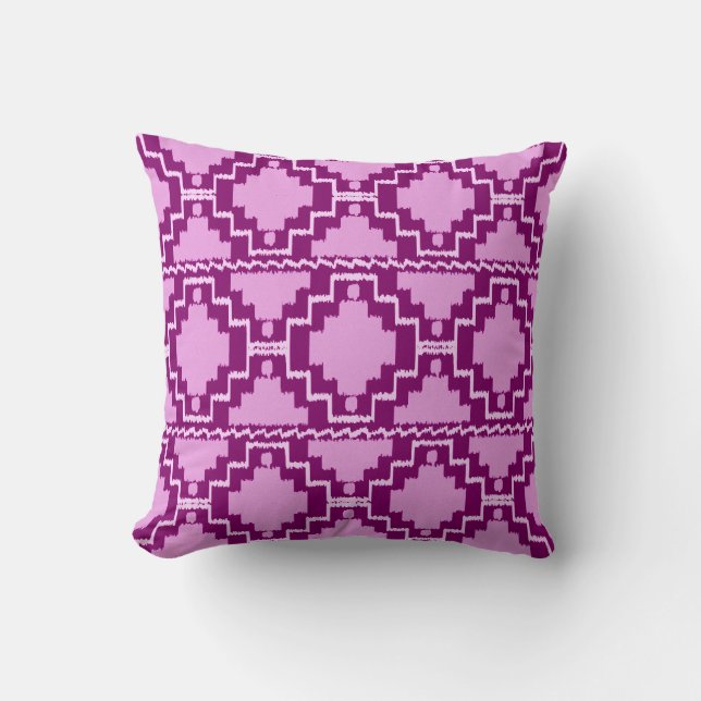 Coussin Ikat Aztec Tribal - Améthyste Violet et Pourpre (Recto)