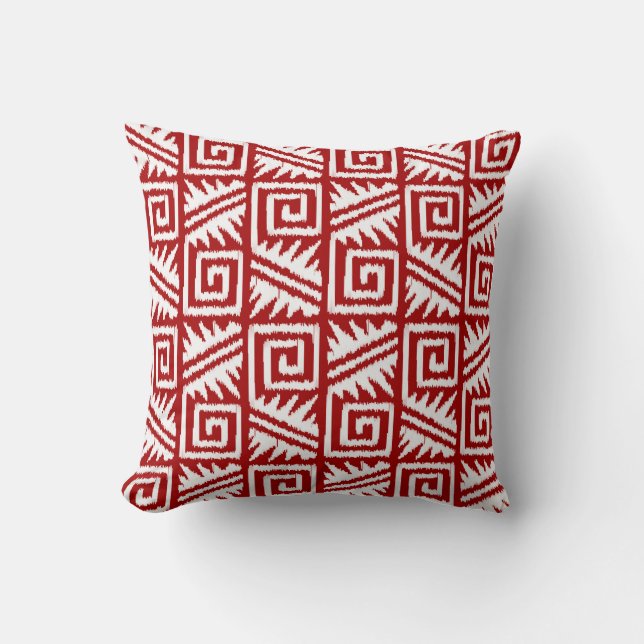 Coussin Ikat Aztec Tribal - Rouge foncé et blanc (Recto)