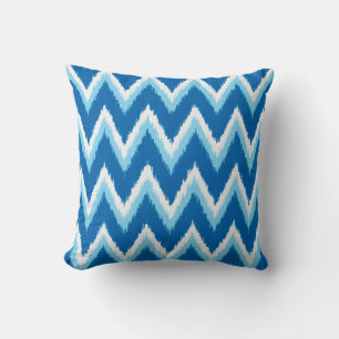 Coussin Ikat Chevron Stripes - Cobalt, Sky Blue et White