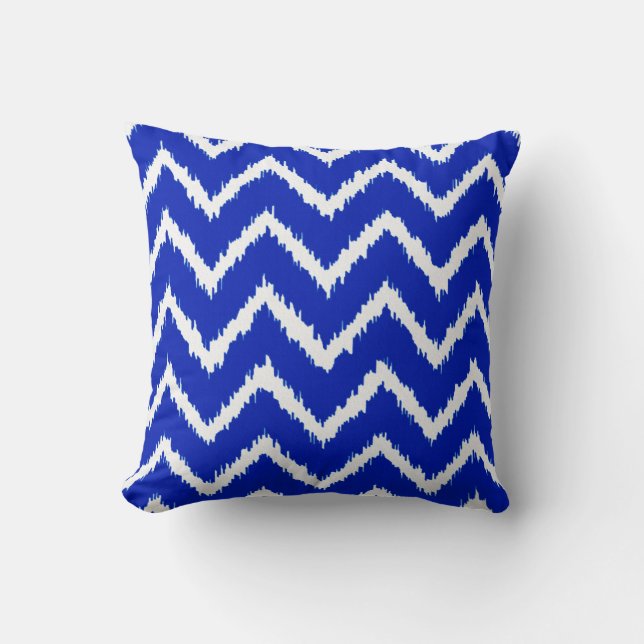 Coussin Ikat Chevrons - Cobalt bleu et blanc (Recto)