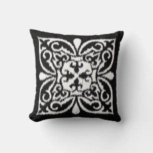 Coussin Ikat damask motif - blanc et noir