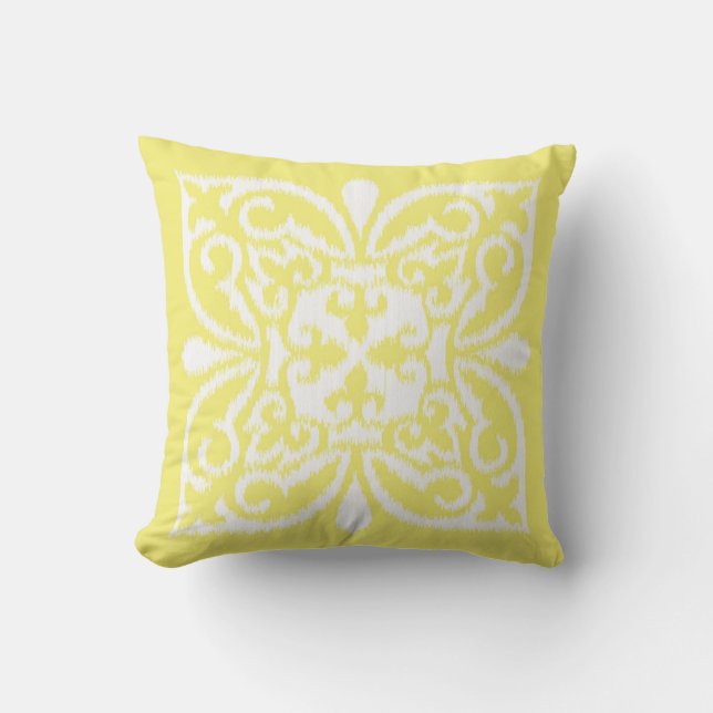 Coussin Ikat damask motif - jaune et blanc (Recto)