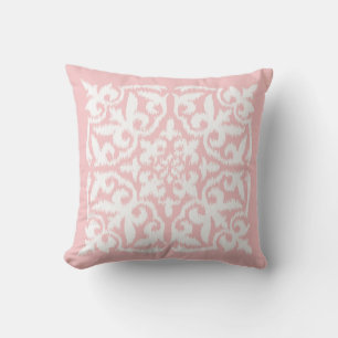 Coussin Ikat damask motif - rose pâle et blanc