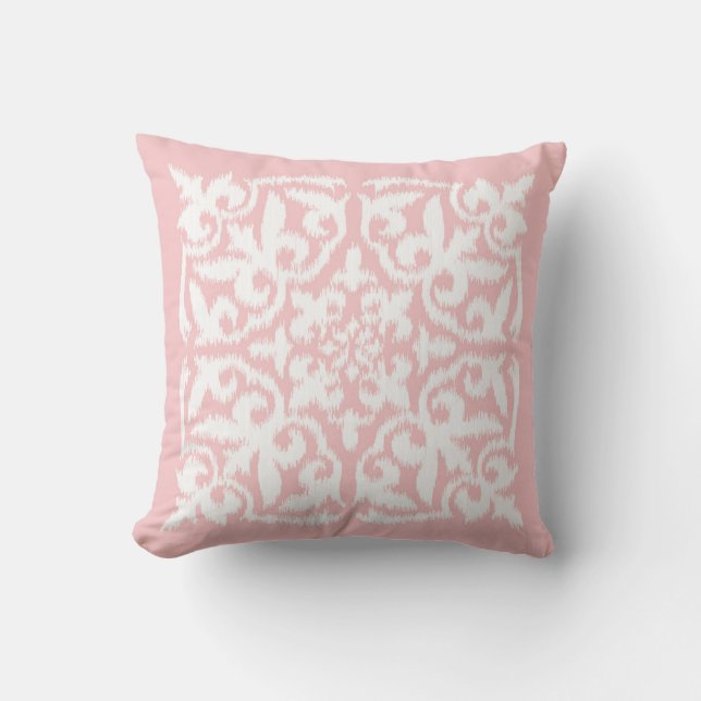 Coussin Ikat damask motif - rose pâle et blanc (Recto)