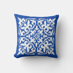 Coussin Ikat damask pattern - cobalt bleu et blanc