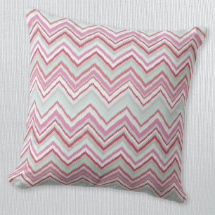 Coussin Ikat moderne Chevron rayure Abstraite rose vert