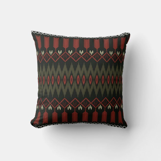 Coussin Ikat Motif : Ornement ethnique géométrique (Recto)