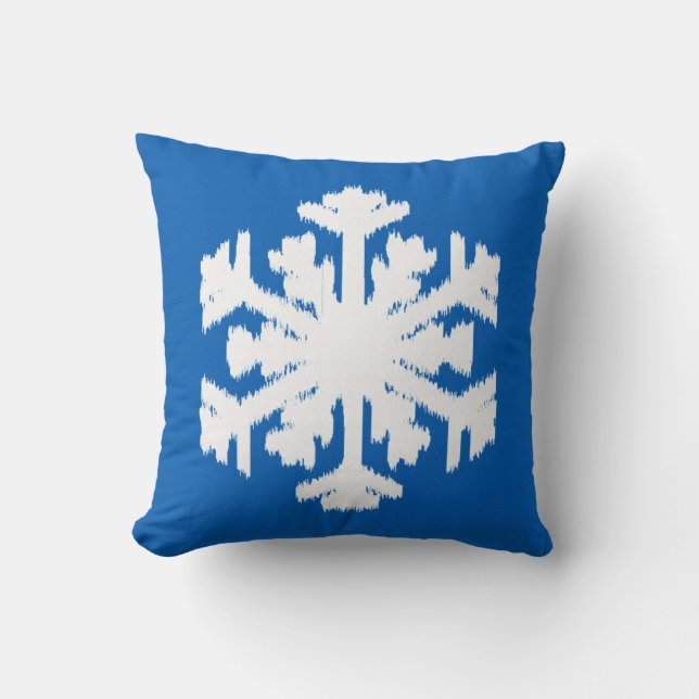 Coussin Ikat Snowflake - Cobalt bleu et blanc (Recto)
