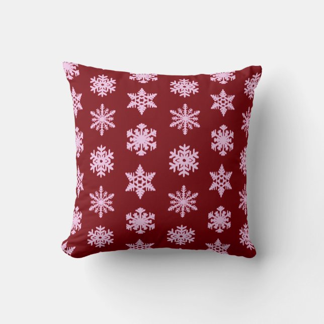 Coussin Ikat Snowflake - Vin Bourgogne et rose (Recto)