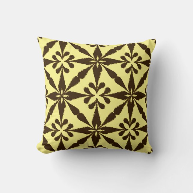 Coussin Ikat Star Motif - Brown et jaune (Recto)