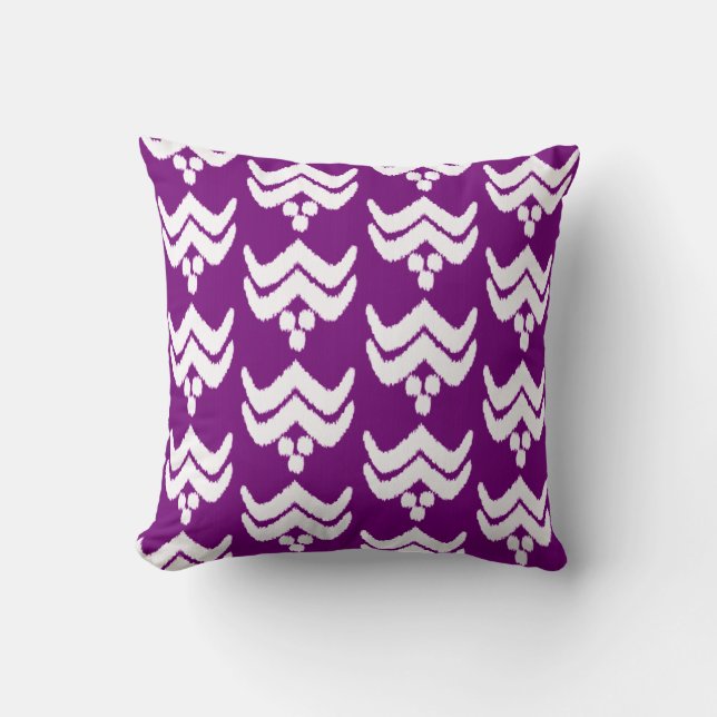 Coussin Ikat stylisé floral - améthyste violet et blanc (Recto)