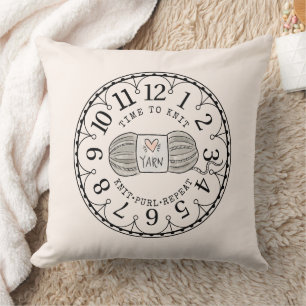 Coussin Il est temps de Knit Yarn Horloge Face