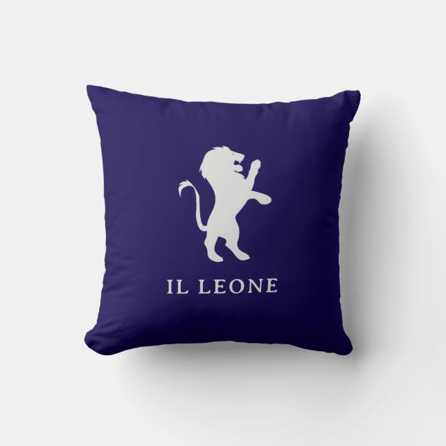 Coussin Il Leone | Élégant lion italien sur bleu foncé (Recto)