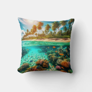 Coussin Île tropicale plage sous-marine océan poissons