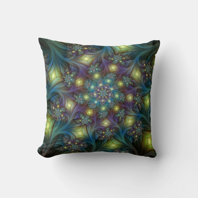 Coussin Illuminé Abstrait brillant Turquoise violet Fracta (Recto)