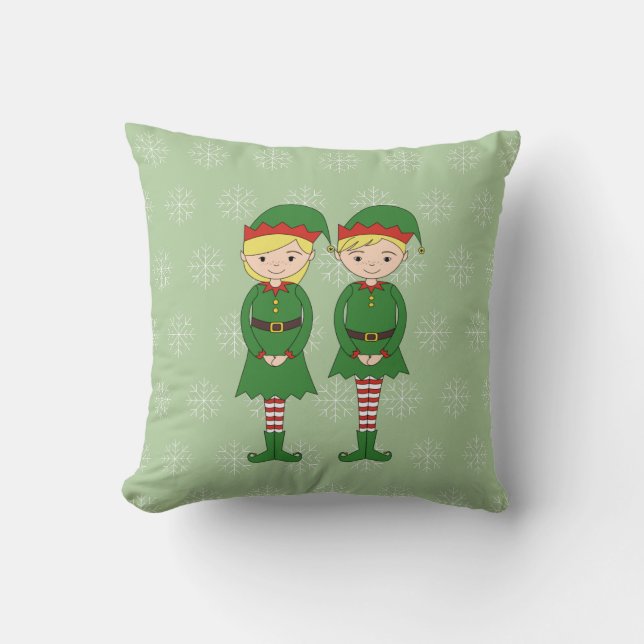 Coussin illusima Elfes de Noël Flocons de Neige Vert (Recto)