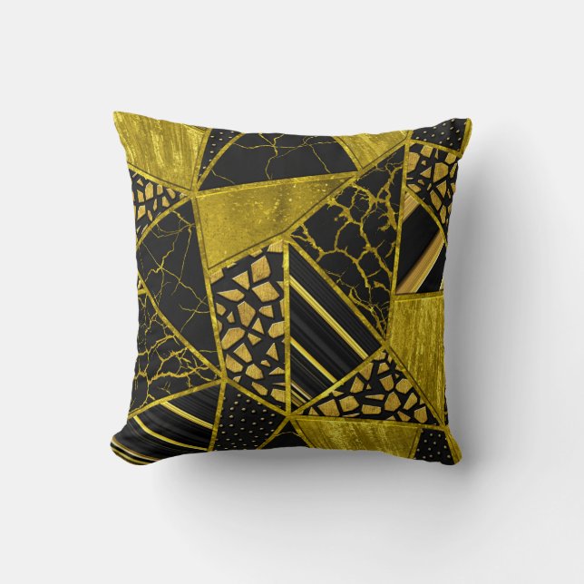 Coussin Illusion de texture du triangle noir or (Recto)