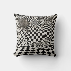 Coussin Illusion minimaliste : Twisting Checkerboard Motif