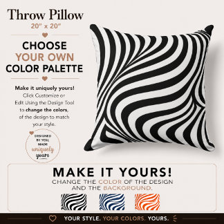Coussin Illusion optique abstraite de 50 cm noir sur blanc