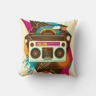 Coussin Illustration Abstraite de la radio Vintage colorée
