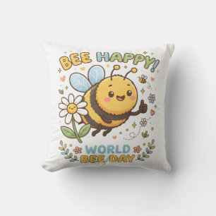 Coussin Illustration adorable "Bee Happy!" pour la Journée