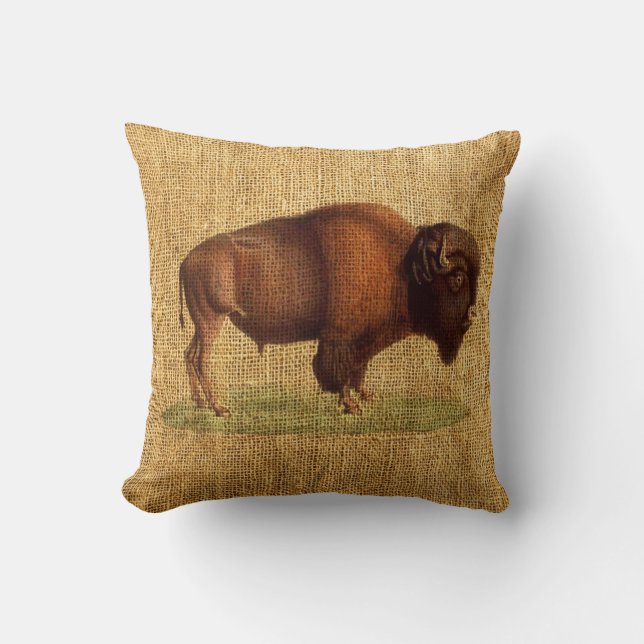 Coussin Illustration américaine de Buffalo de bison (Recto)