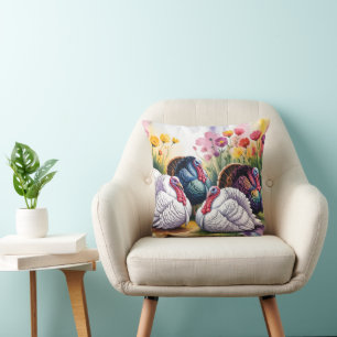 Coussin Illustration aquarelle colorée de dindes