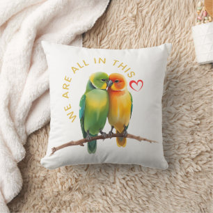 Coussin Illustration aquarelle de tourtereaux et de cœurs