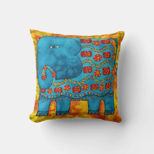 Coussin Illustration aquarelle d'éléphant à motifs