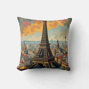Coussin Illustration Art déco colorée de la tour Eiffel