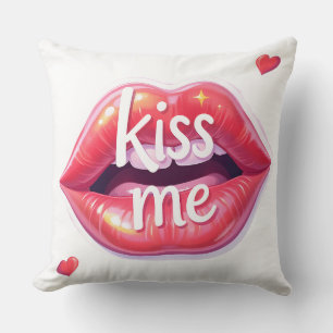 Coussin Illustration artistique de lèvres rouges brillante