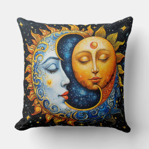Coussin Illustration artistique du soleil et de la lune