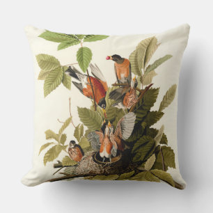 Coussin Illustration Audubon American Robin Wildlife Bird