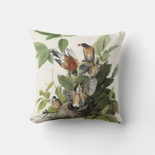Coussin Illustration Audubon American Spring Robin Bird