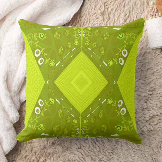 Coussin Illustration Bohème Chintz Olive Vert Avocado (Couverture)